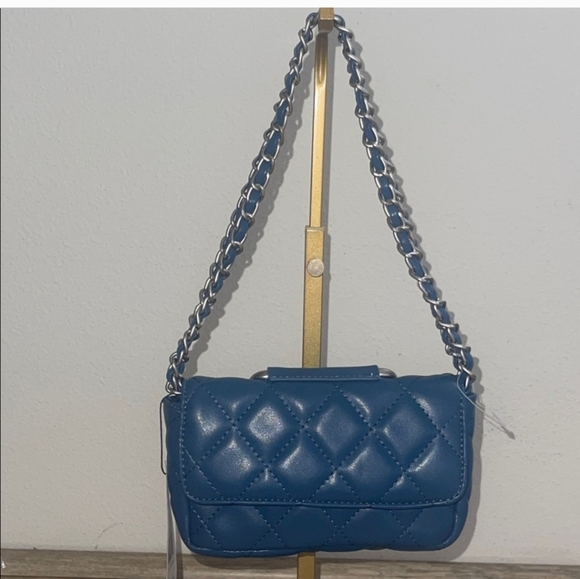 French Connection Quilted Blue Mini Bag - Picture 1 of 5